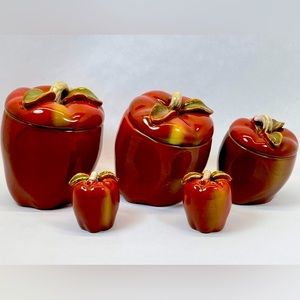 3 piece Apple canister set with salt and Pepper shaker
